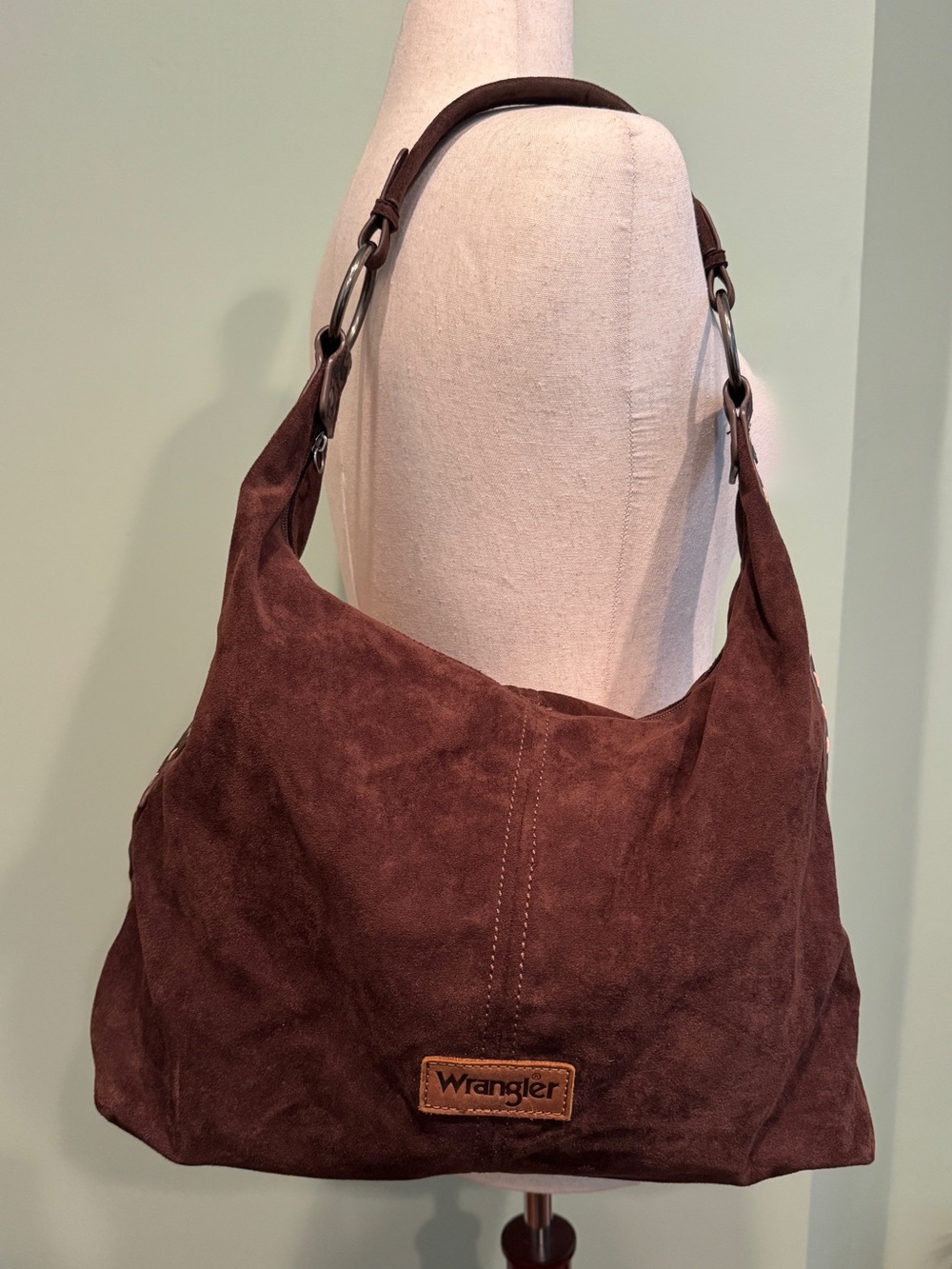 Wrangler Faux Suede Slouchy Hobo Shoulder Bag Chocolate Coffee Brown